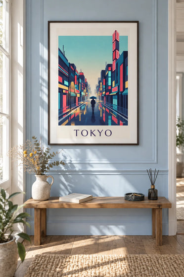 Poster notte di pioggia e neon nel quartiere di Shinjuku a Tokyo: incorniciato al muro