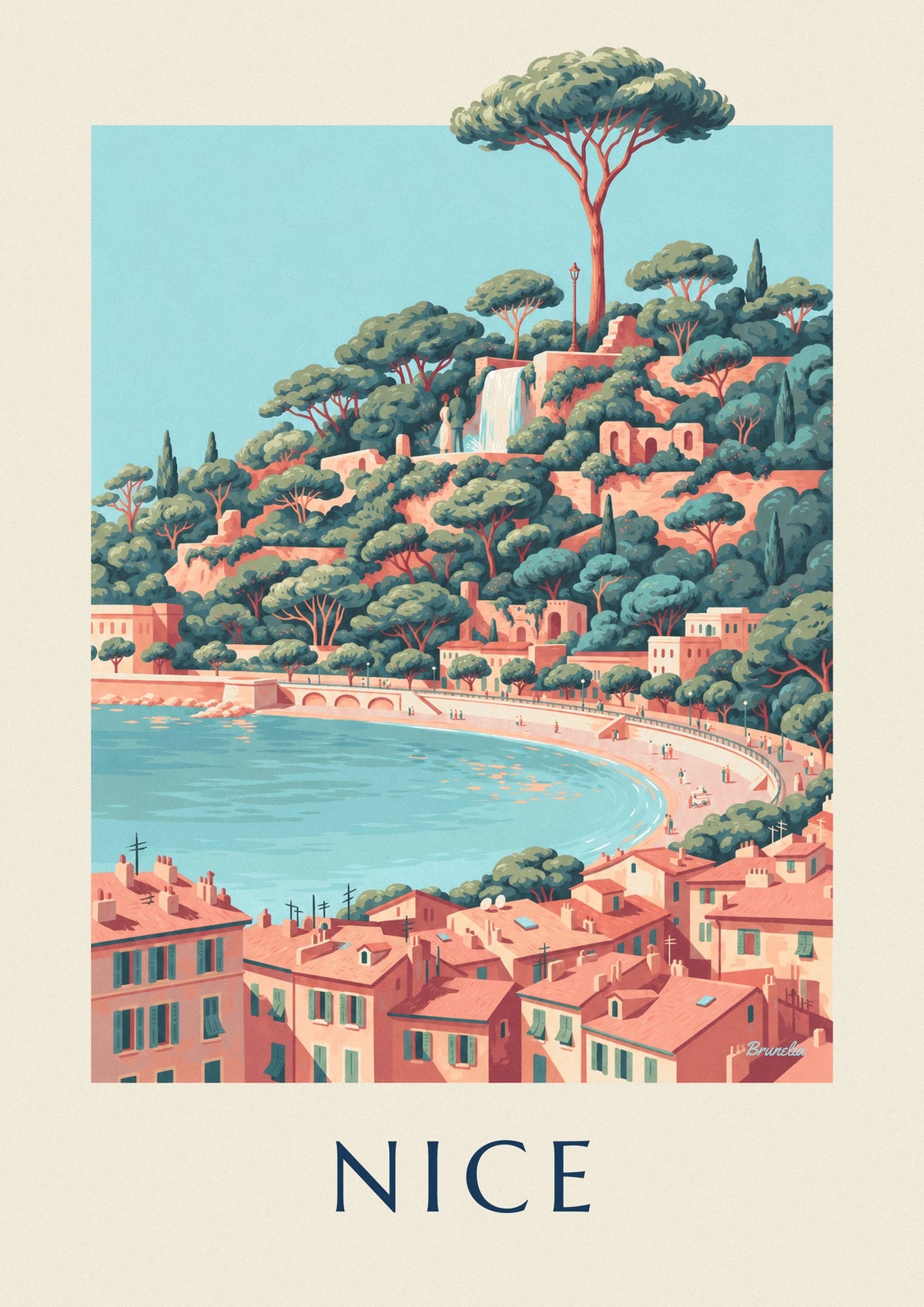Poster cascata della collina del Castello e Baia degli Angeli a Nizza