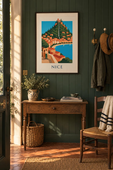 Affiche cascade de la colline du Château et baie des Anges à Nice : encadrée au mur