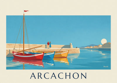 Colorful pinasses in the port of Arcachon poster: the full poster