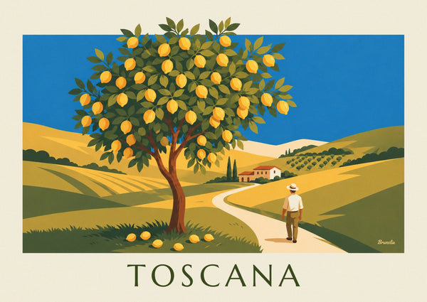 Sunlit Tuscan garden lemon tree poster