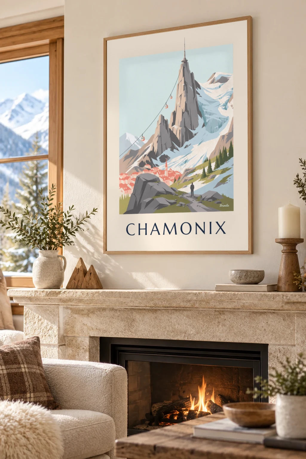 Aiguille du Midi and cable car above Chamonix poster on the wall