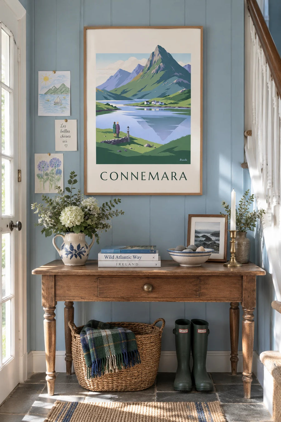 Poster lago e cottage del Connemara in Irlanda: incorniciato alla parete
