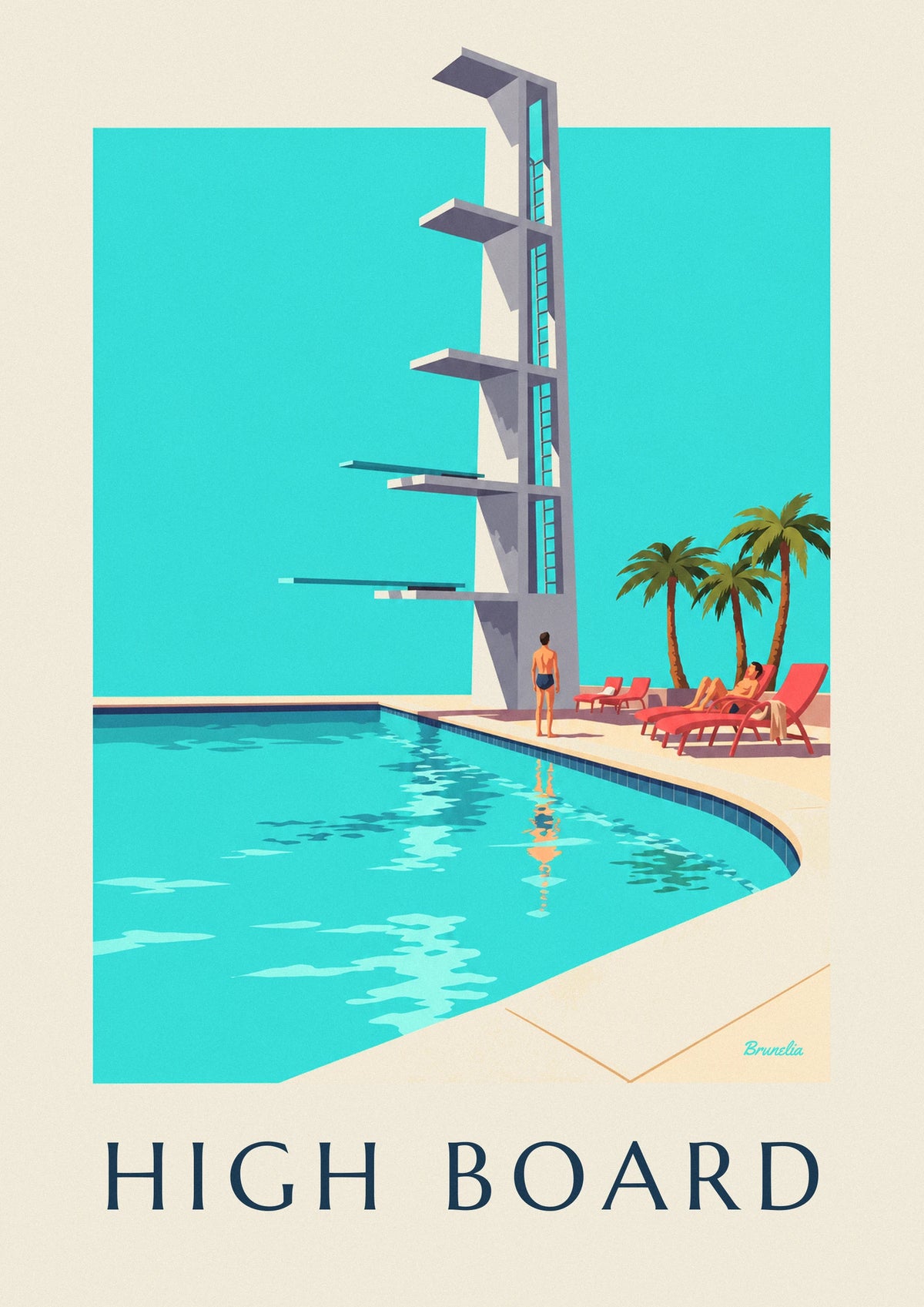 Poster trampolino da piscina all'aperto sotto il sole