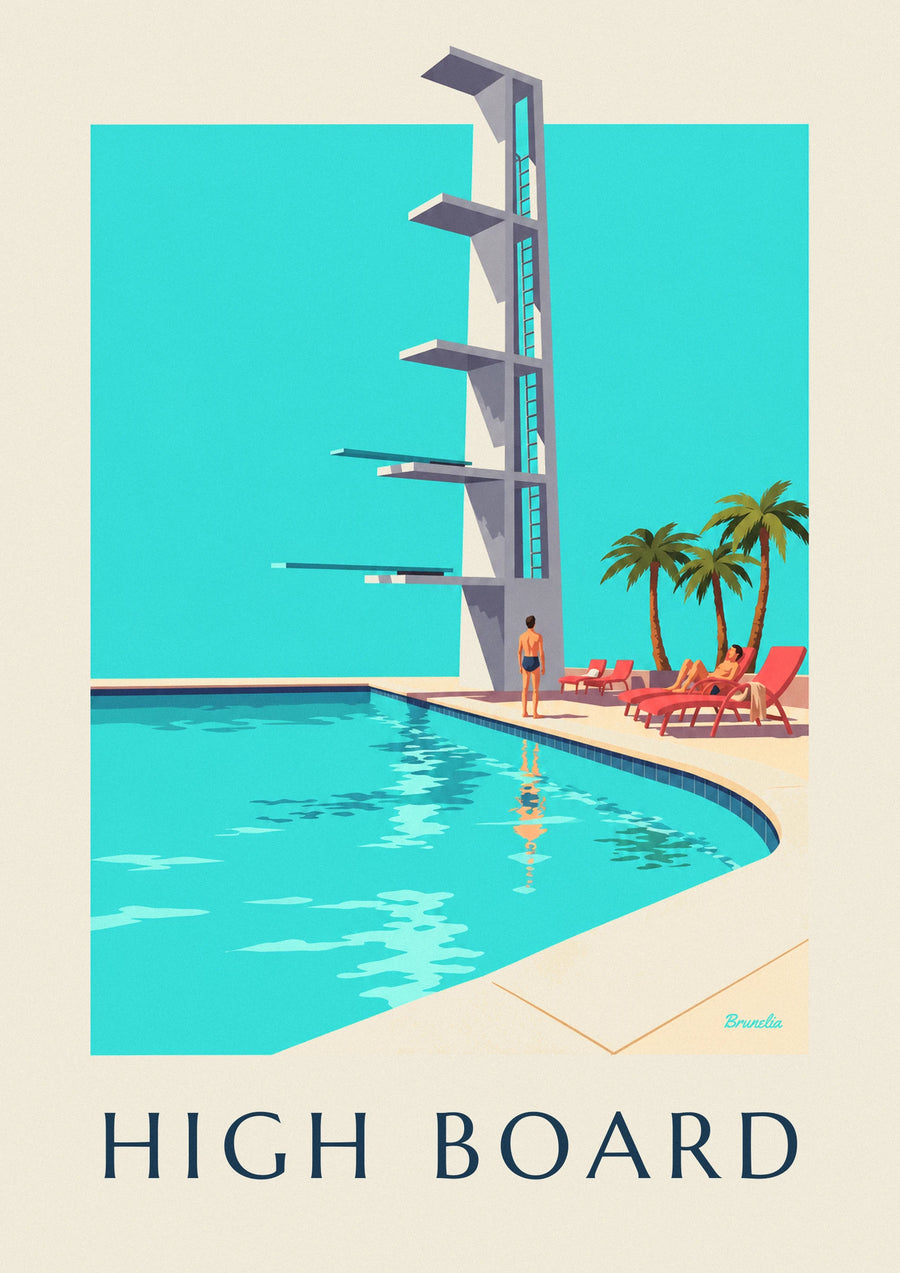 Poster trampolino da piscina all'aperto sotto il sole