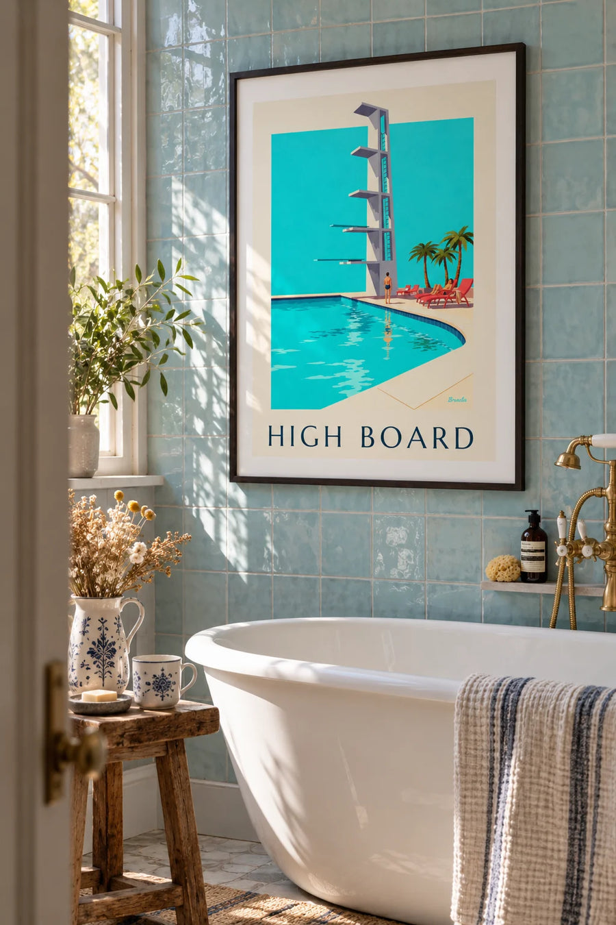 Affiche plongeoir de piscine en plein air sous le soleil : encadrée au mur
