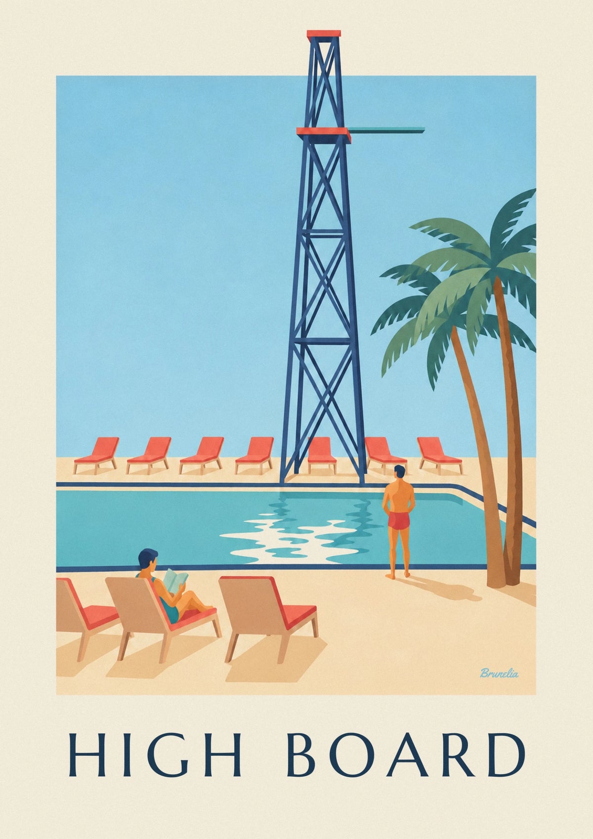Outdoor pool diving board in the sun poster
