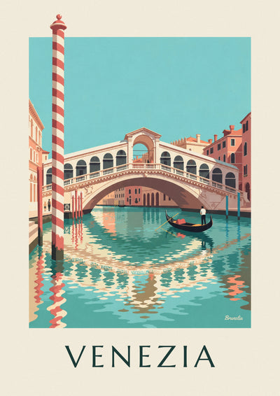 Affiche pont du Rialto et gondole sur le Grand Canal à Venise : l'affiche entière