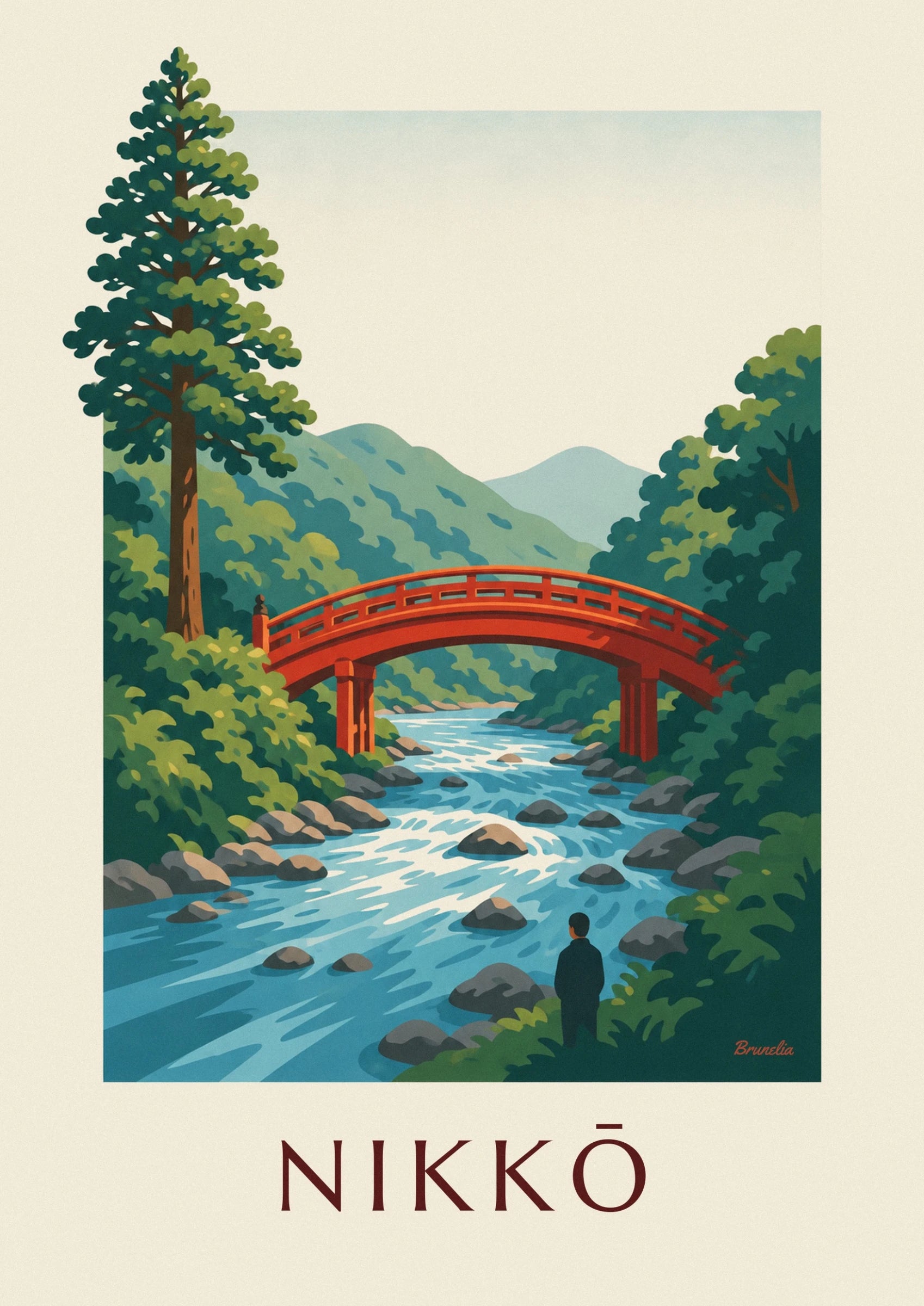Il ponte rosso Shinkyō sulle acque turchesi del Daiya, tra le montagne