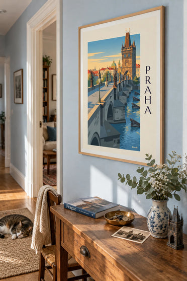 Poster Ponte Carlo e castello di Praga sulla Moldava: incorniciato alla parete