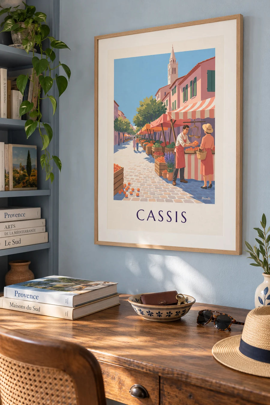 Affiche étal du marché provençal de Cassis place Baragnon : encadrée au mur