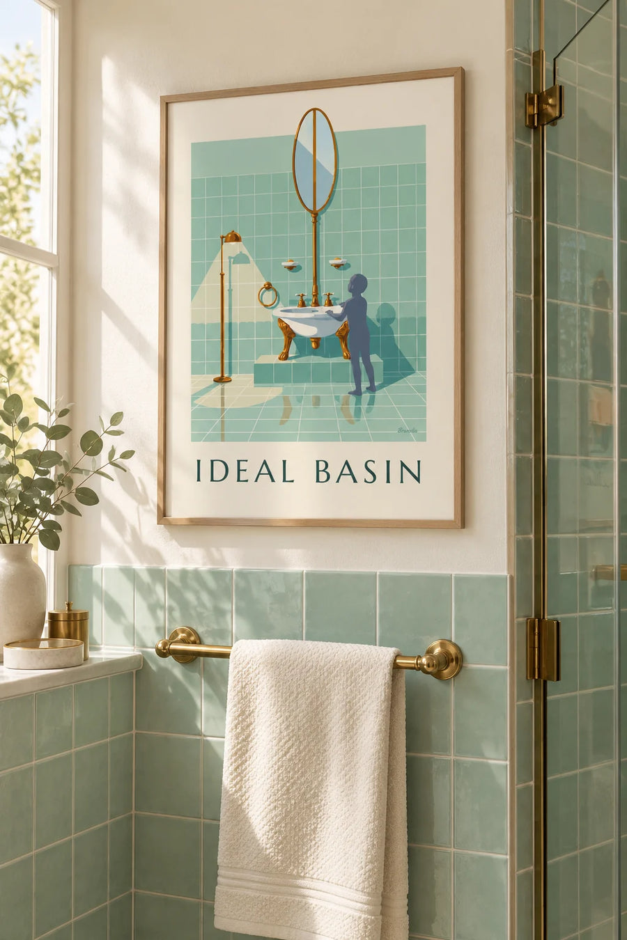 Poster lavabo in porcellana su piedistallo per il bagno: incorniciato alla parete