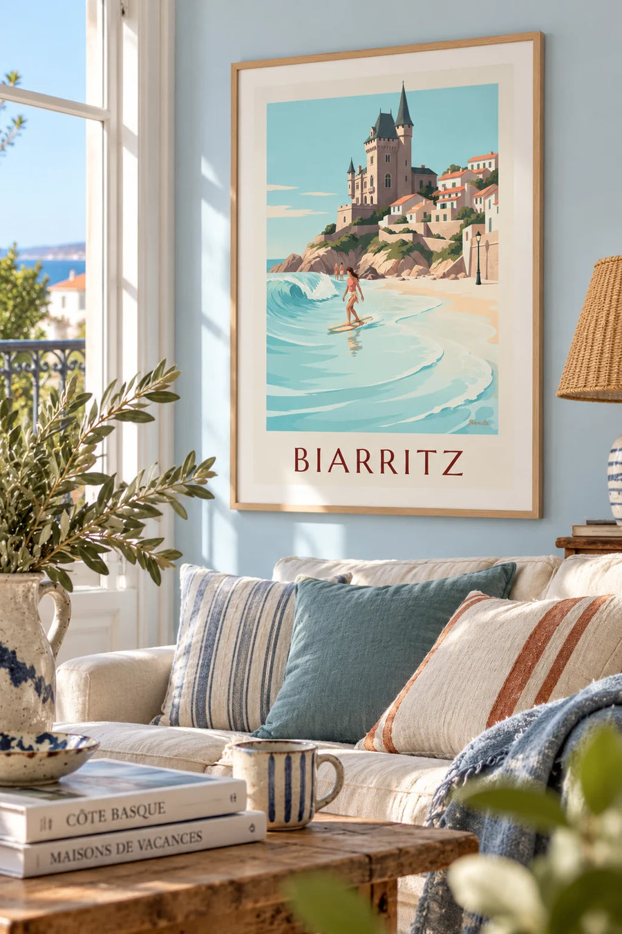Poster di una longboarder alla Côte des Basques di Biarritz: incorniciato alla parete