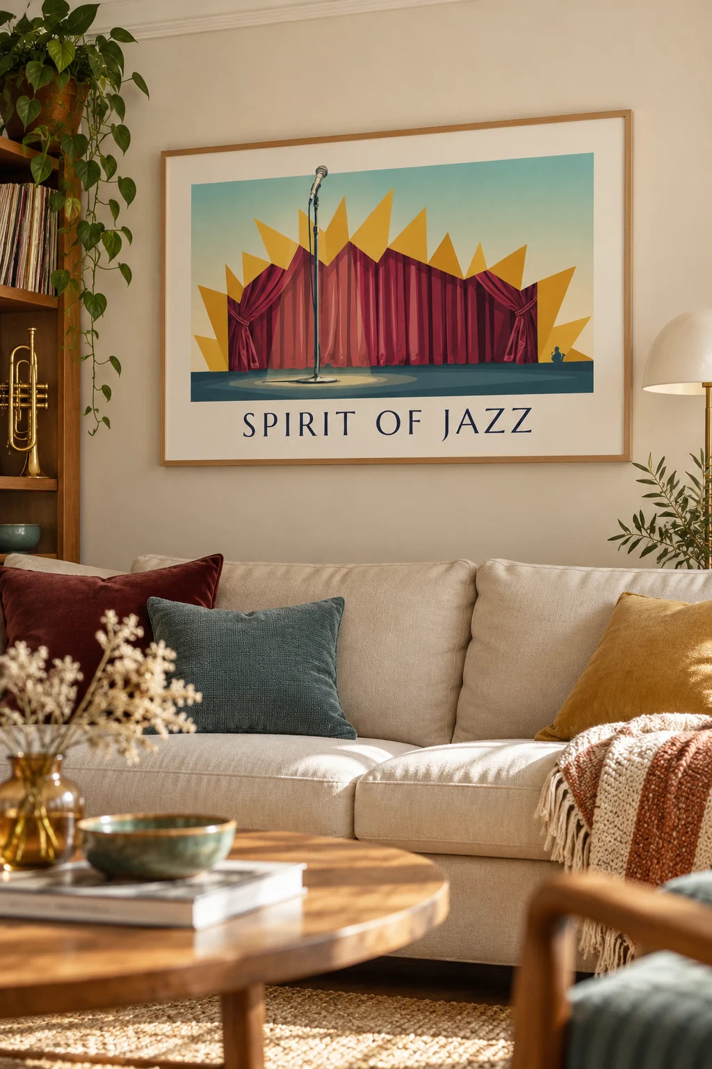 Mise en situation de Affiche microphone sur scène de club de jazz, Spirit of Jazz