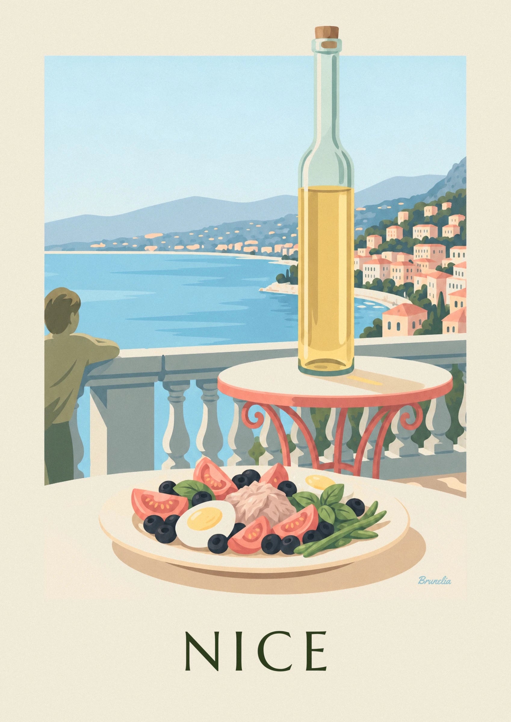 La salade niçoise aux tomates, œuf et olives noires sur une assiette crème