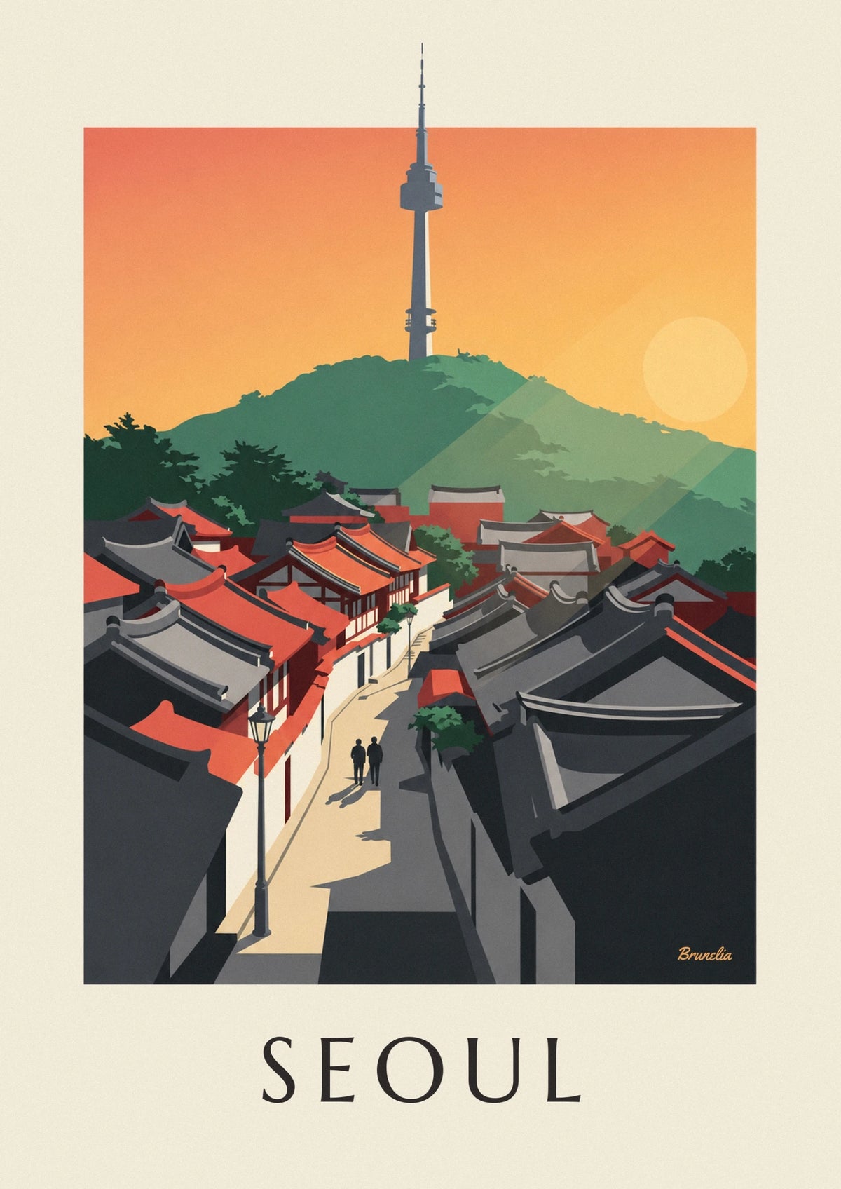 Traditional rooftops of Seoul’s Bukchon district poster
