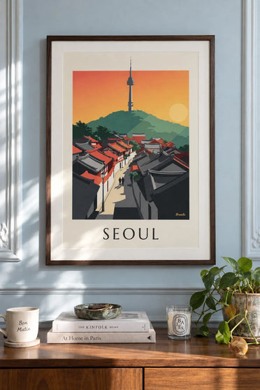 Traditional rooftops of the Bukchon district in Seoul poster: framed on the wall
