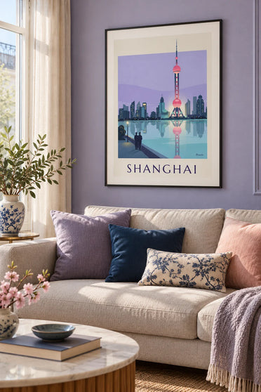 Poster Torre Perla d'Oriente a Shanghai di notte: incorniciato alla parete