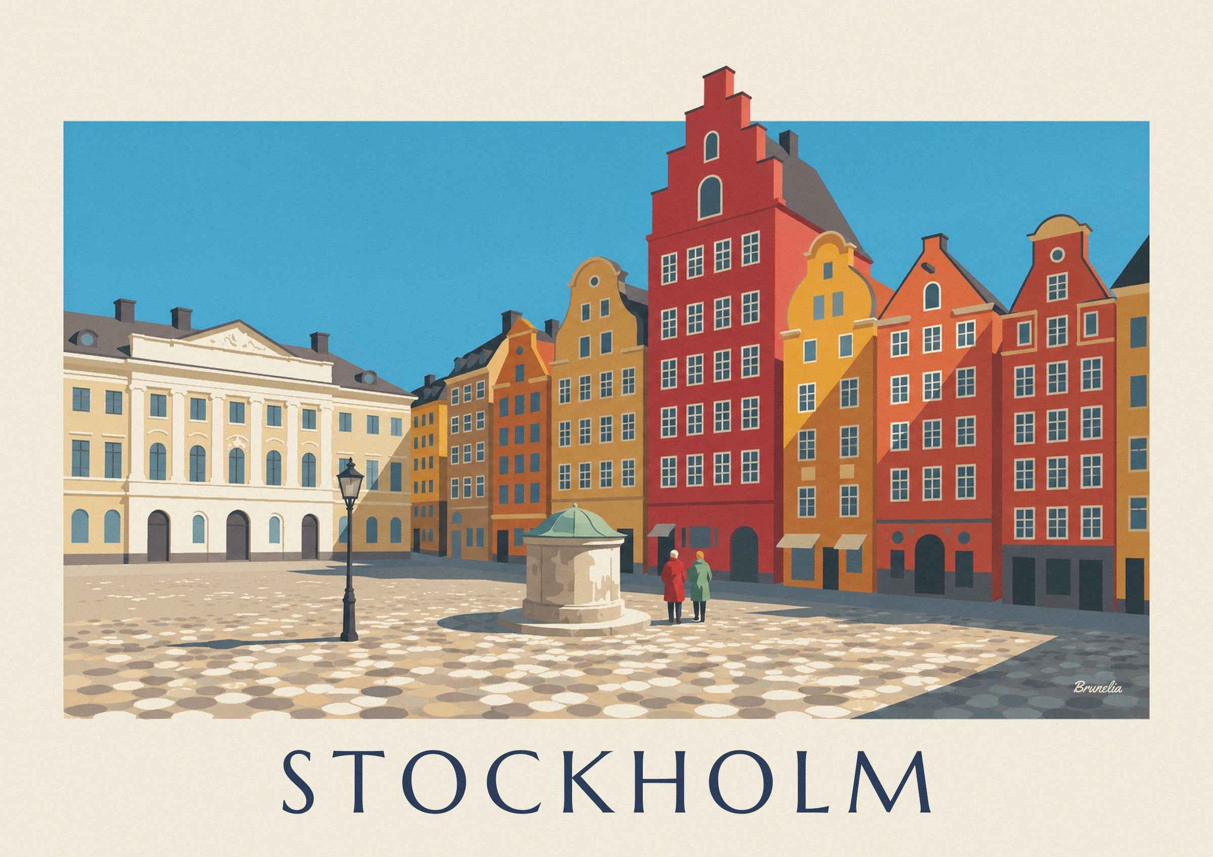 Poster facciate colorate di Stortorget a Gamla stan, Stoccolma: dettaglio in primo piano