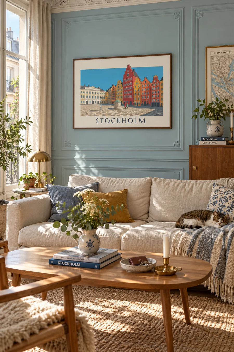 Poster delle facciate colorate di Stortorget a Gamla stan, Stoccolma: incorniciato alla parete