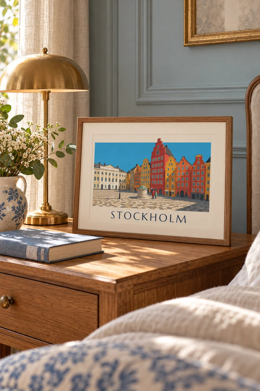 Poster con facciate colorate di Stortorget a Gamla stan, Stoccolma: piccolo formato A4 incorniciato