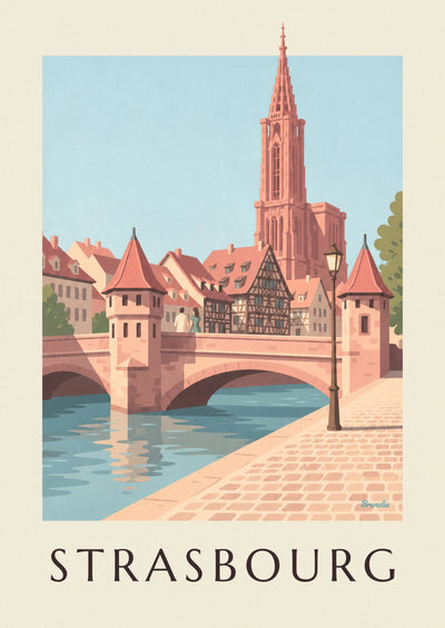Poster of Strasbourg Cathedral and the medieval bridge: the full poster