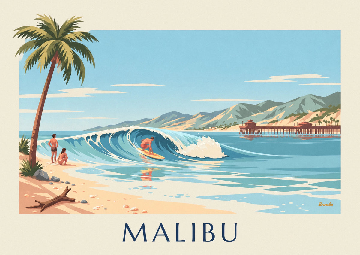 Malibu Point surfer riding the wave poster