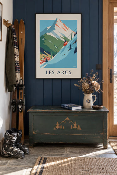 Poster of the red Arcs funicular from Bourg-Saint-Maurice: framed on the wall