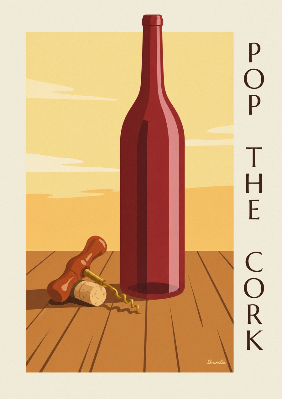 Antique corkscrew and wine bottle poster