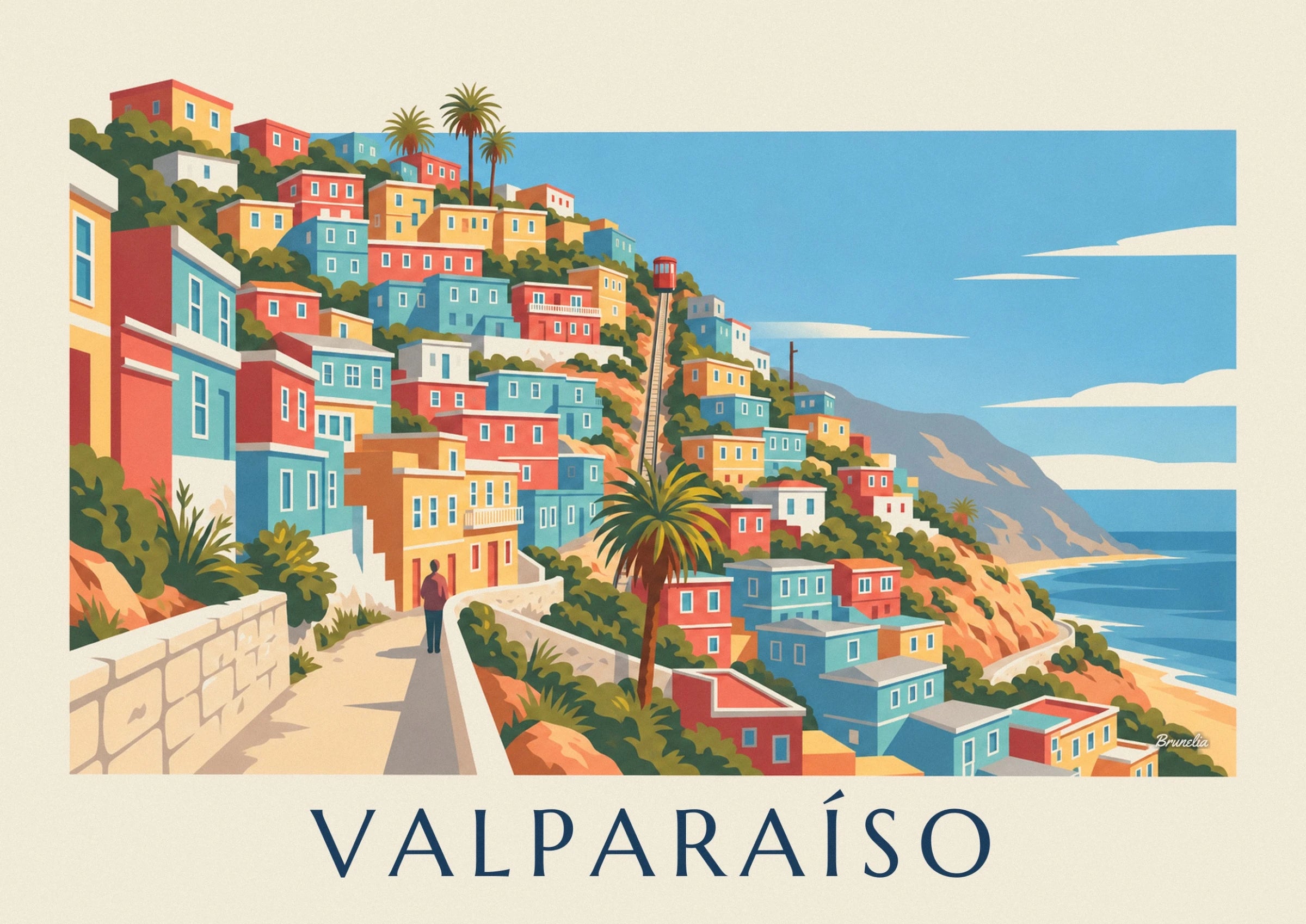 La funicolare rossa sui suoi ripidi binari, tra le case colorate di Valparaíso