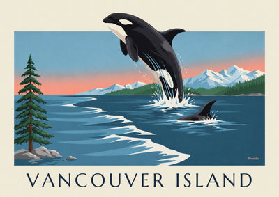 Poster con orca e montagne dell'isola di Vancouver in Canada: il poster intero
