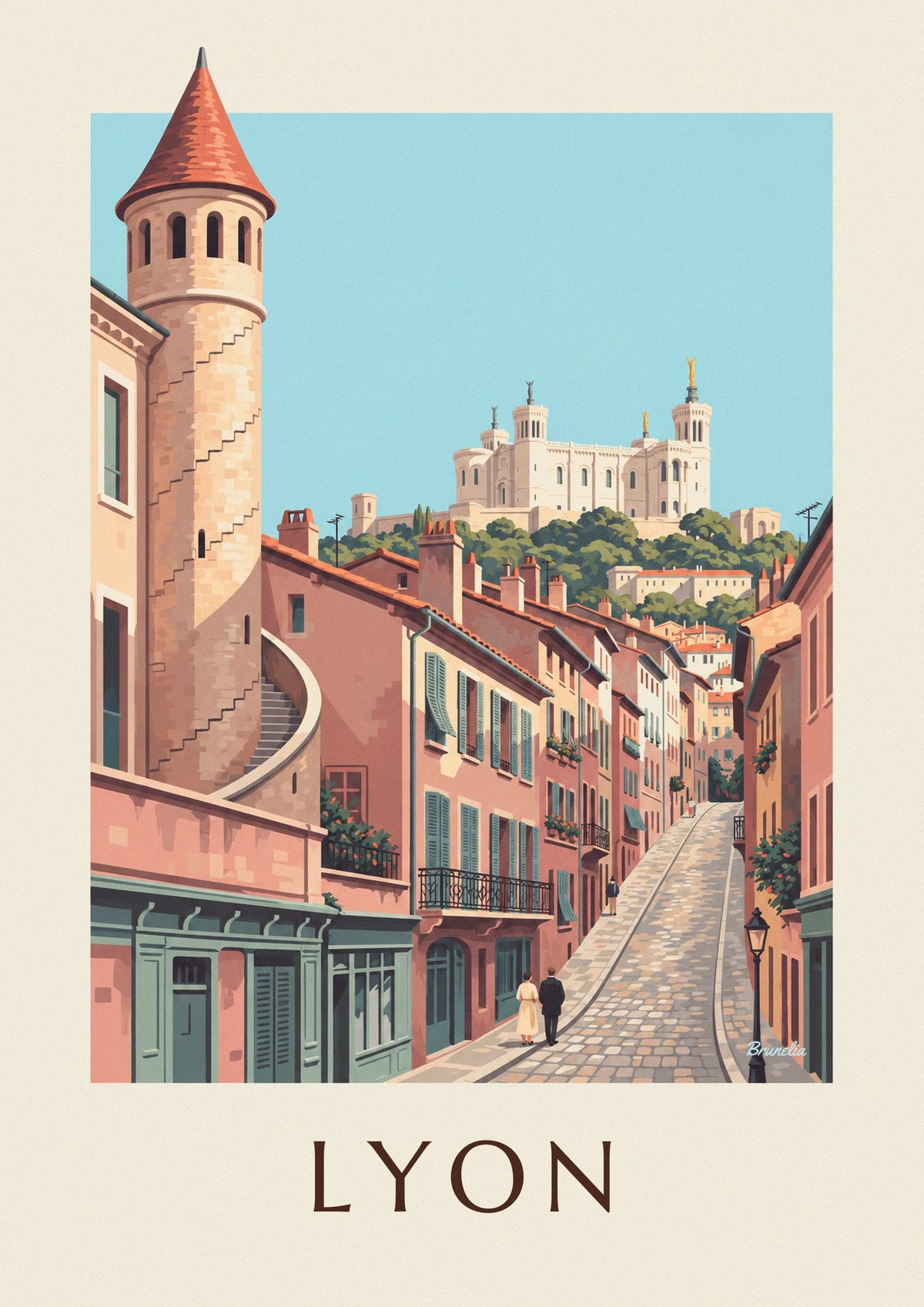 Poster facciate rinascimentali del Vieux Lyon e Fourvière