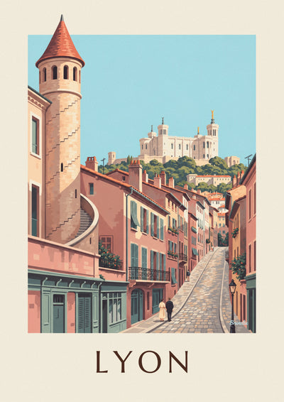 Poster delle facciate rinascimentali del Vieux Lyon e di Fourvière: il poster intero