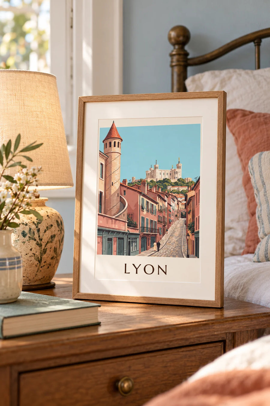 Affiche façades Renaissance du Vieux Lyon et Fourvière : petit format A4 encadré