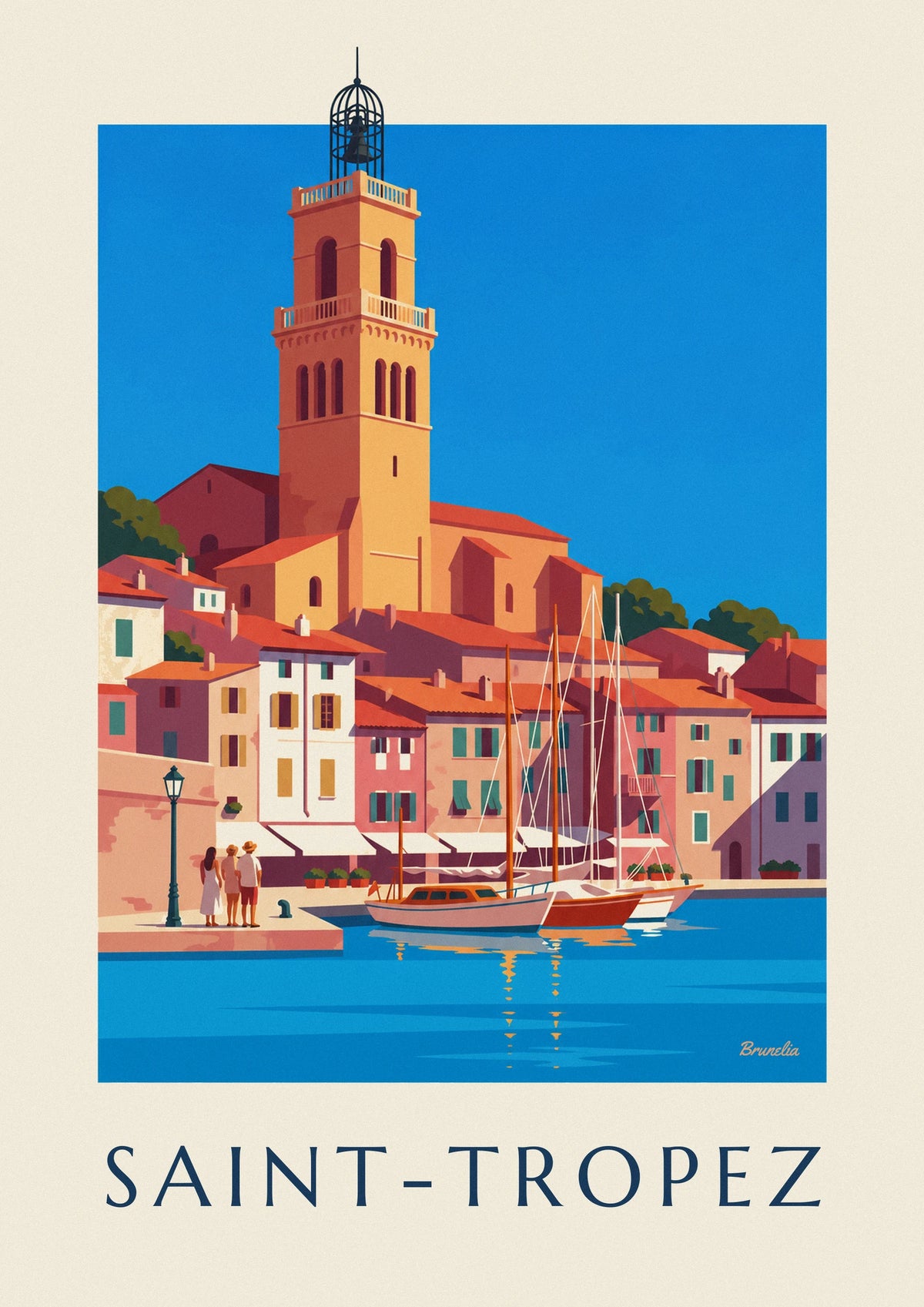 Poster barche a vela ormeggiate nel porto vecchio di Saint-Tropez