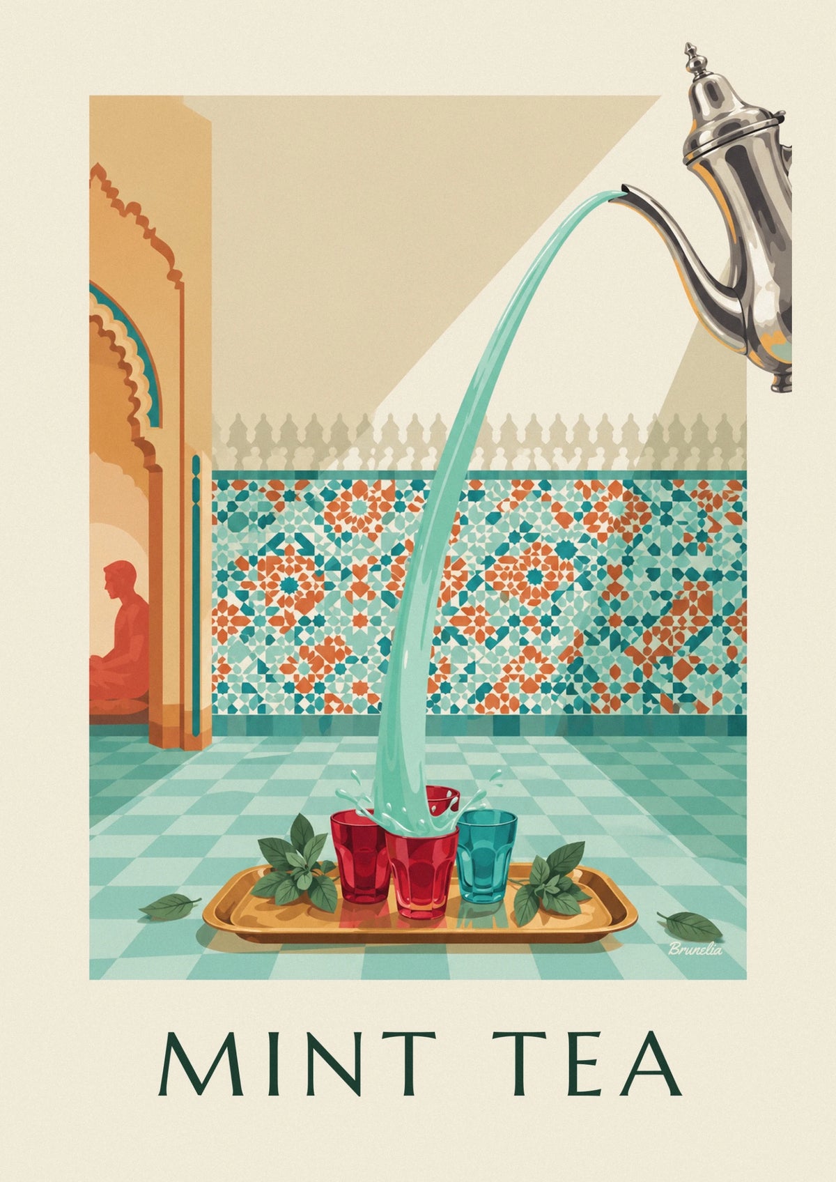 Mint tea in engraved glasses poster