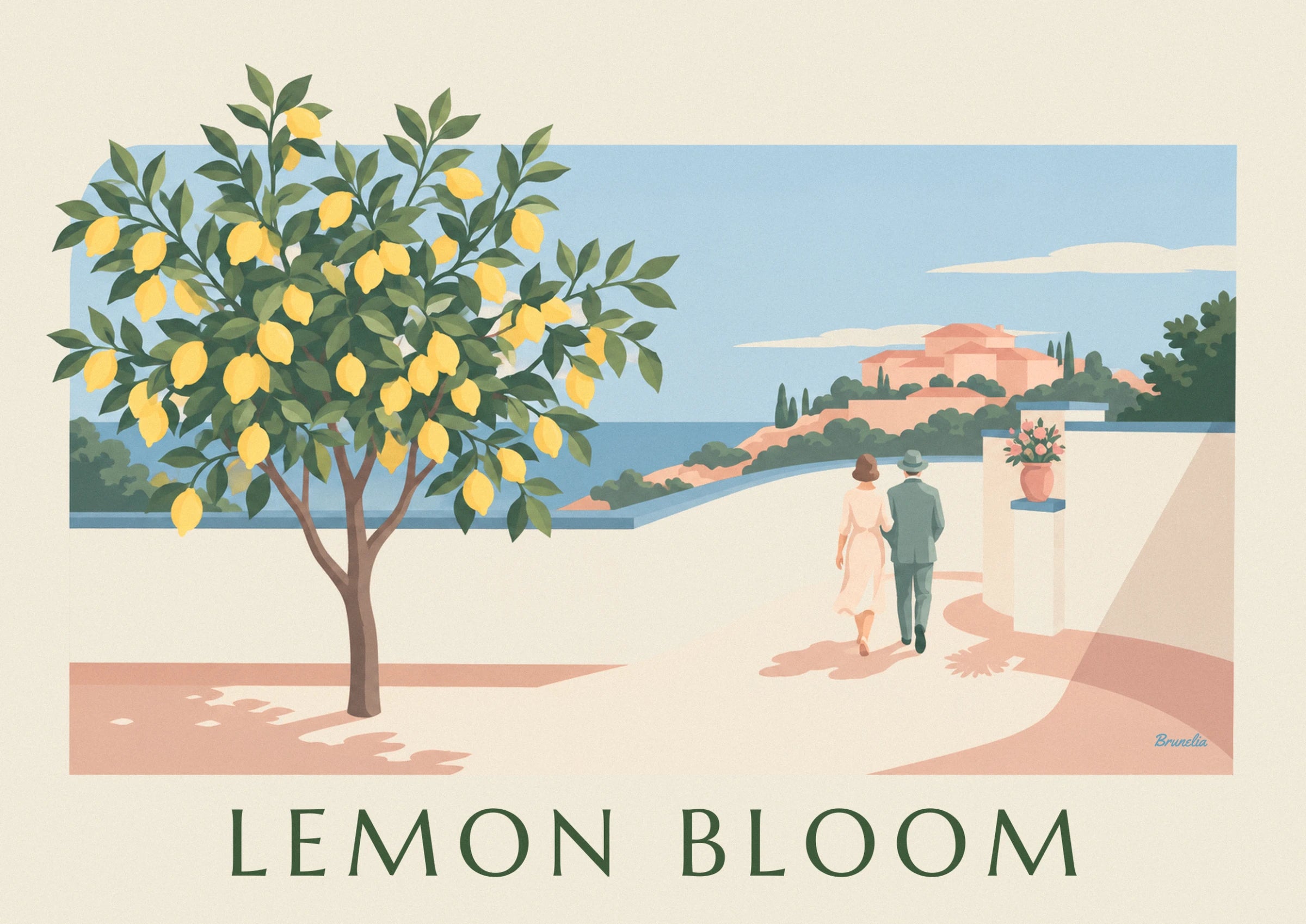 Il limone carico di limoni giallo vivo davanti al mare blu