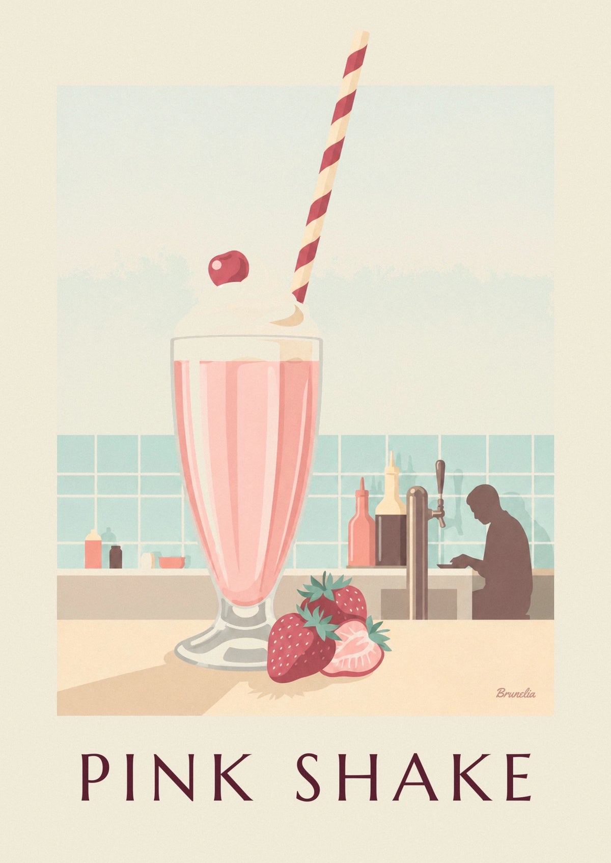 Strawberry milkshake diner counter poster