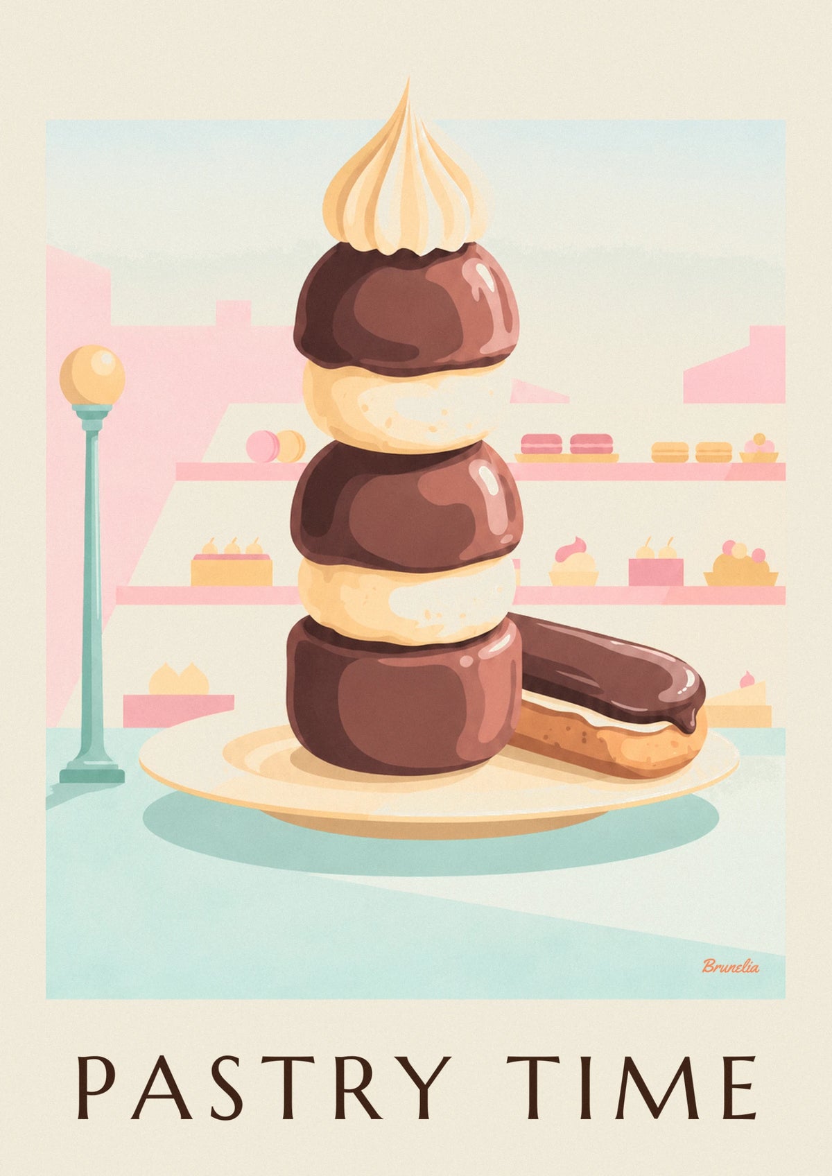 Chocolate éclair and religieuse pastry shop poster