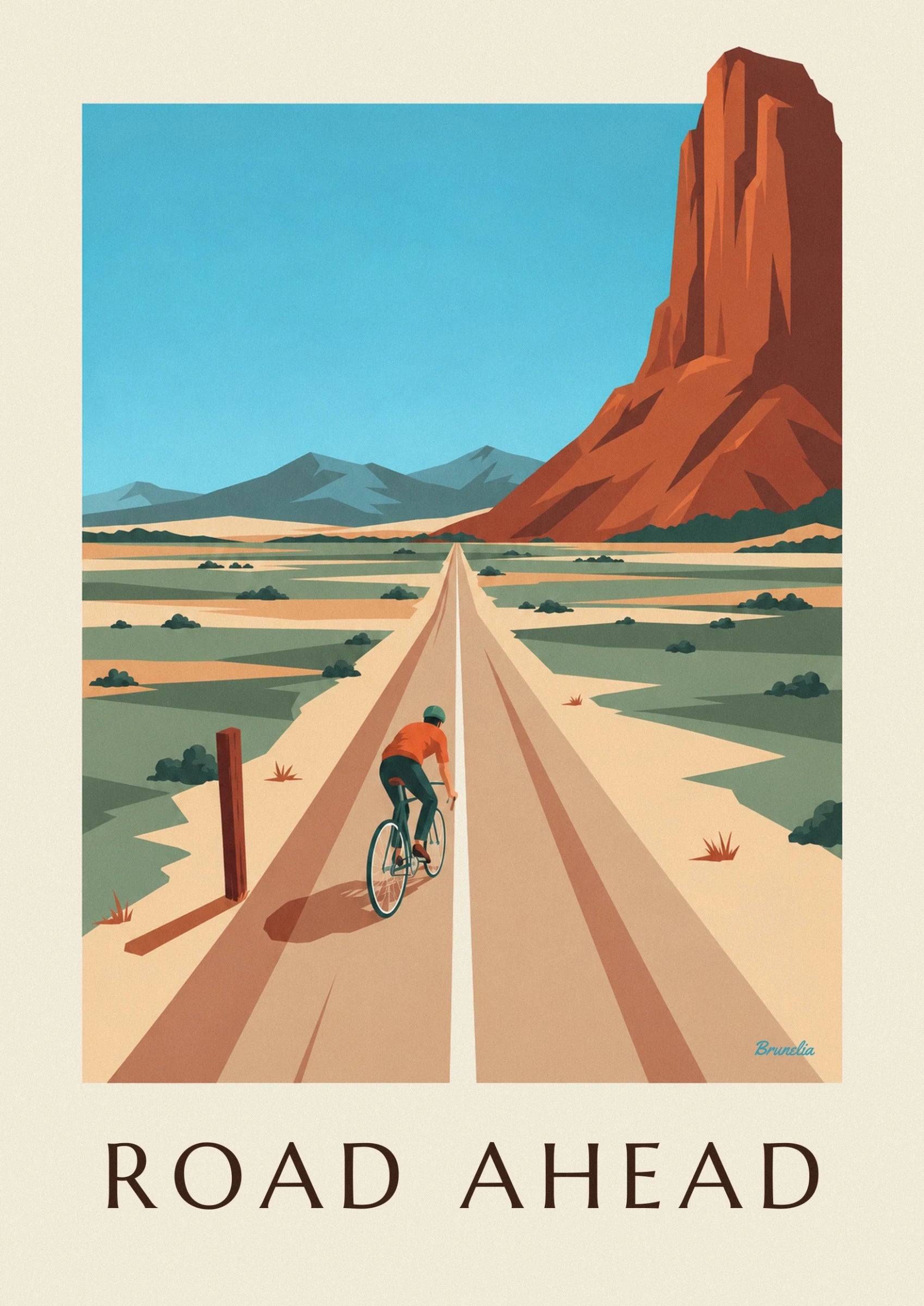 Il ciclista con la maglia arancione e il casco verde sulla sua bici da corsa