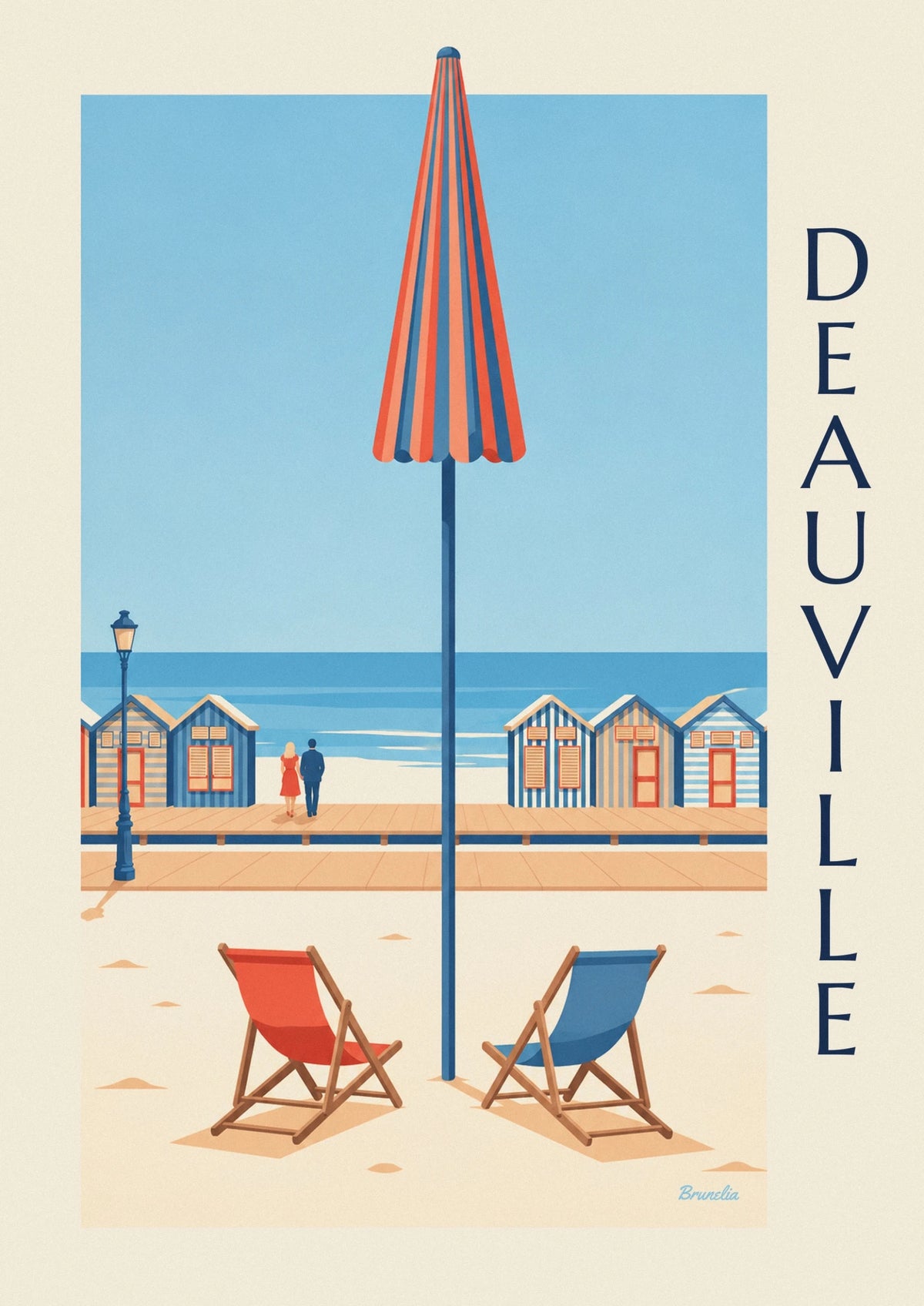 Affiche cabines de plage et transats à Deauville