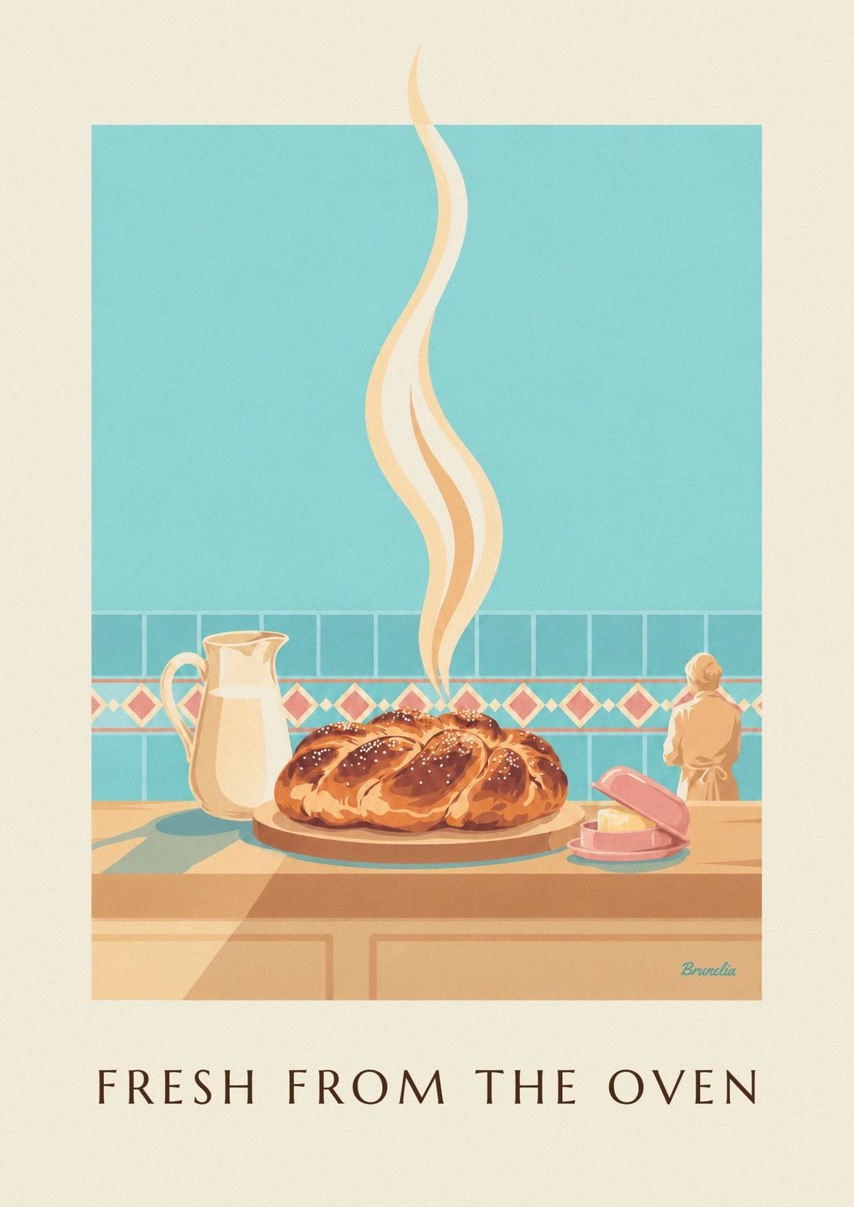 Golden braided brioche with pearl sugar poster