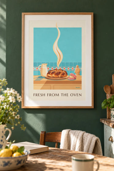 Poster of a golden braided brioche with pearl sugar: framed on the wall