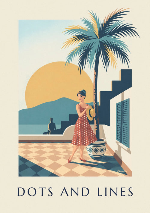 Poster donna con abito a pois e forme geometriche: il poster intero