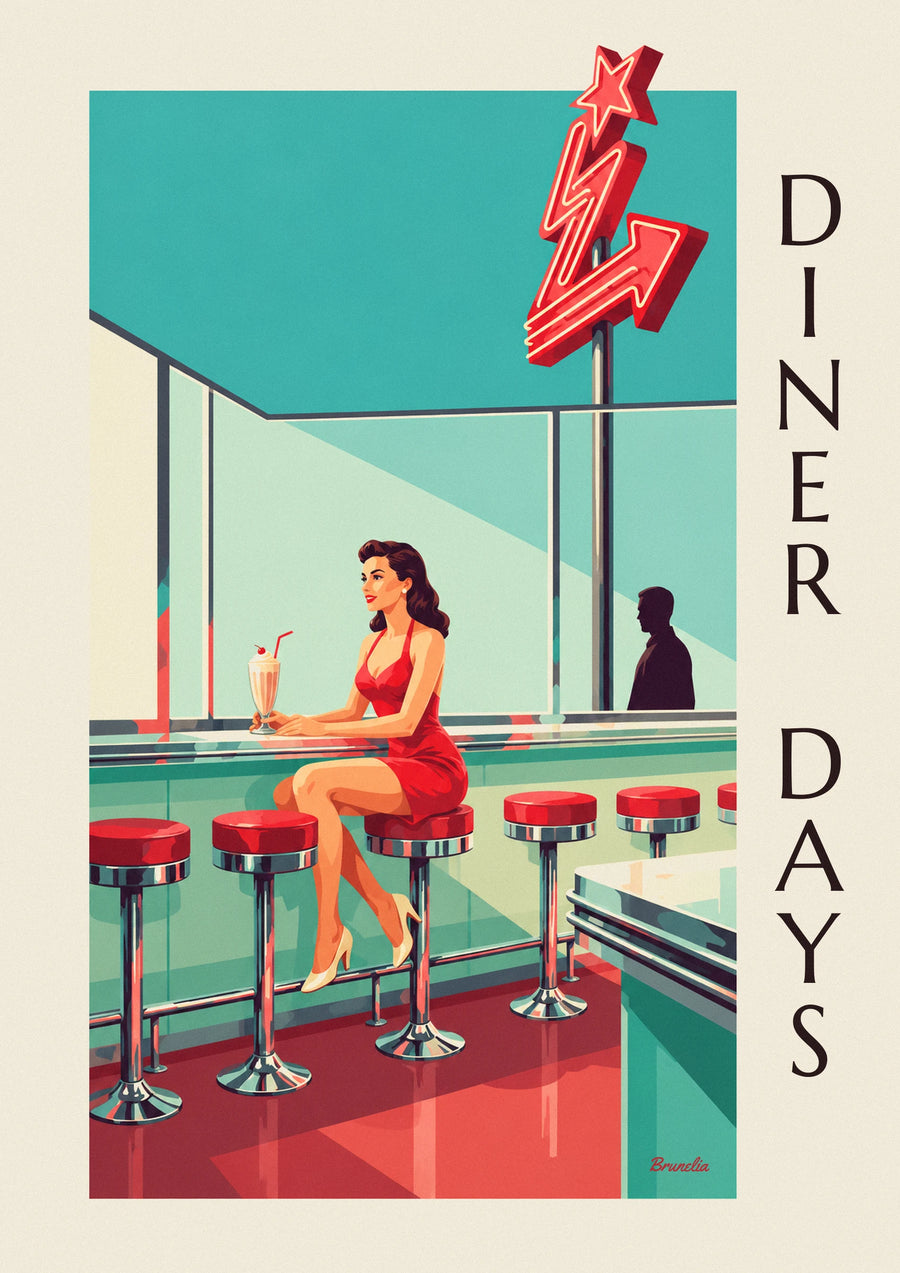 American diner counter pin-up poster