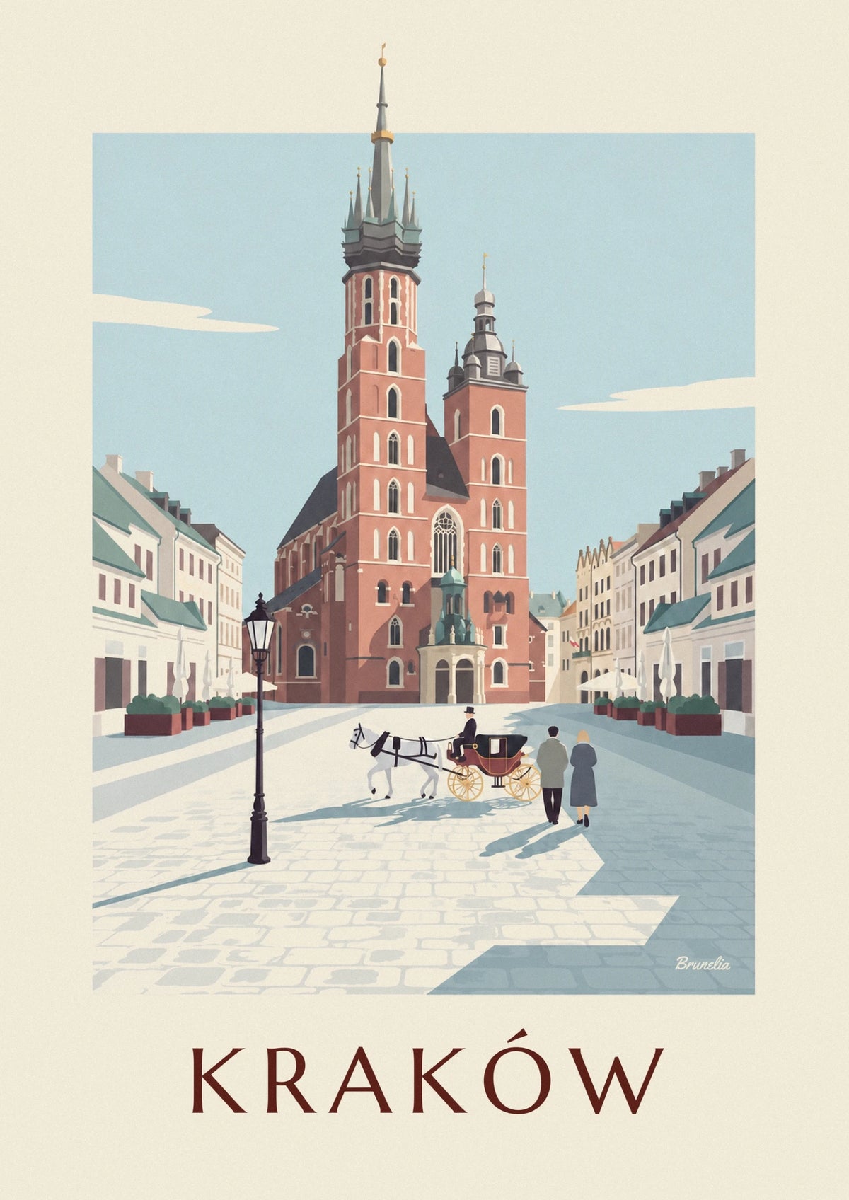 Kraków St. Mary’s Basilica and horse carriage poster