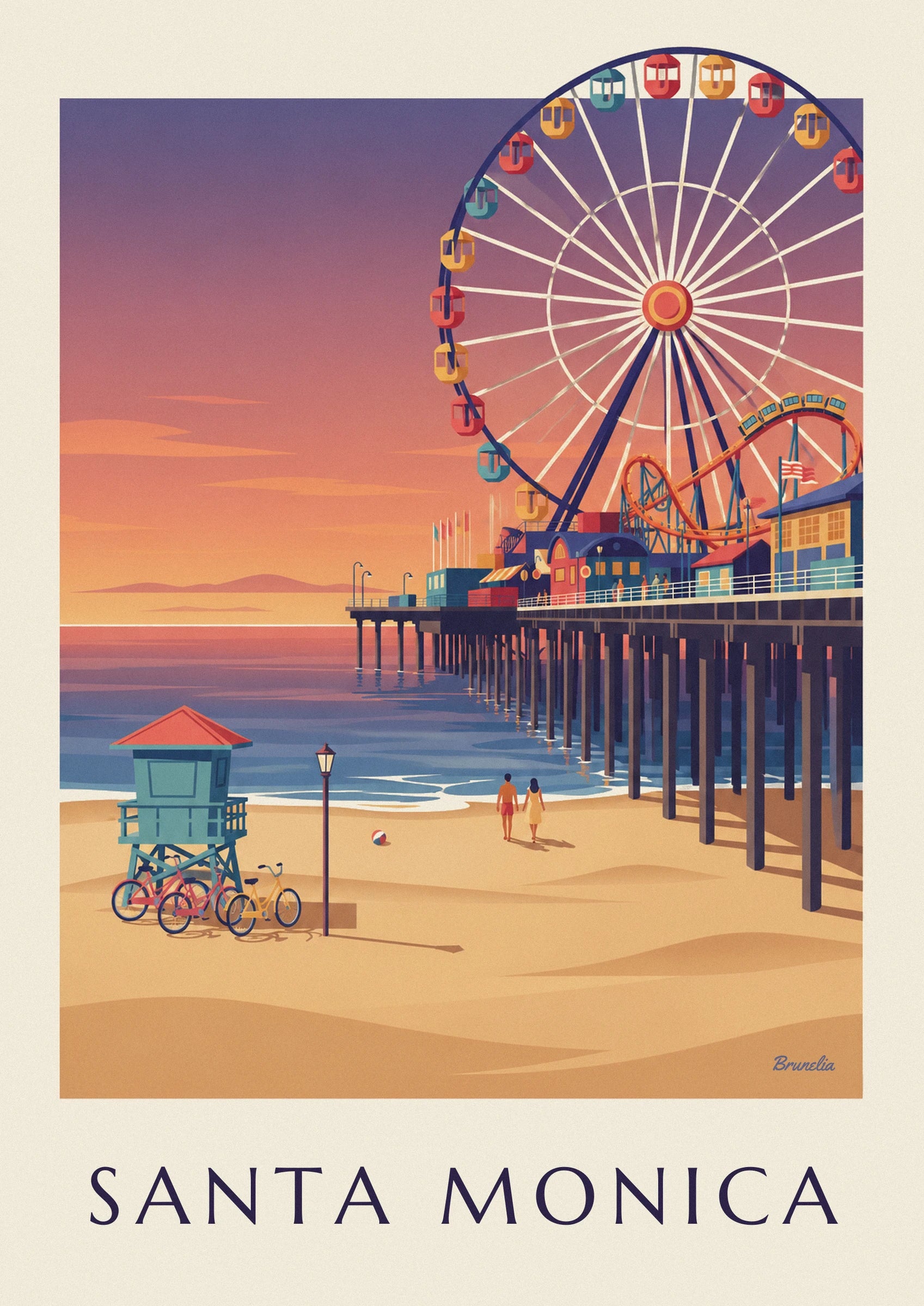 Poster molo di Santa Monica al tramonto: dettaglio in primo piano