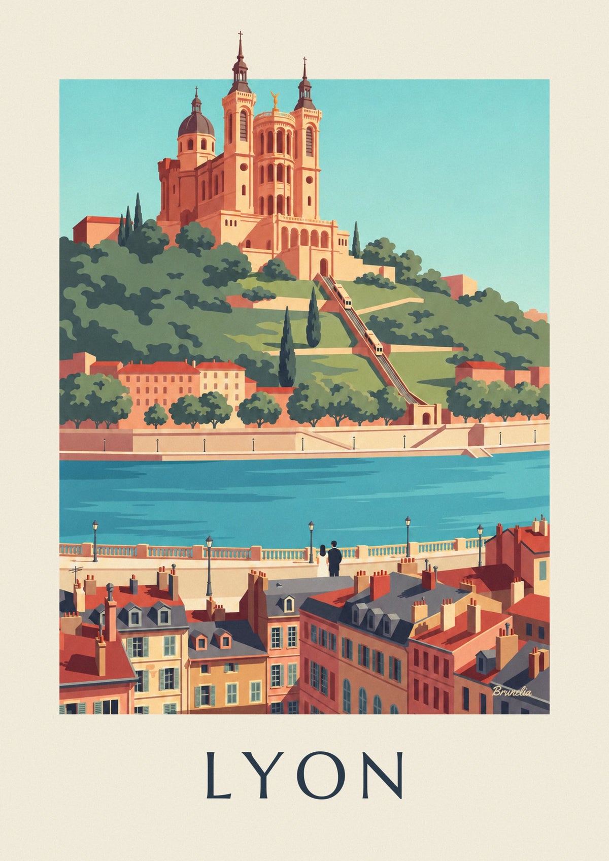 Lyon Saône quays and Fourvière funicular poster