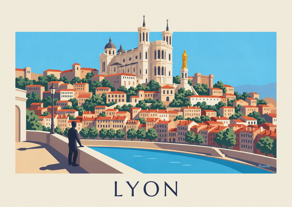 Fourvière Basilica above Old Lyon poster