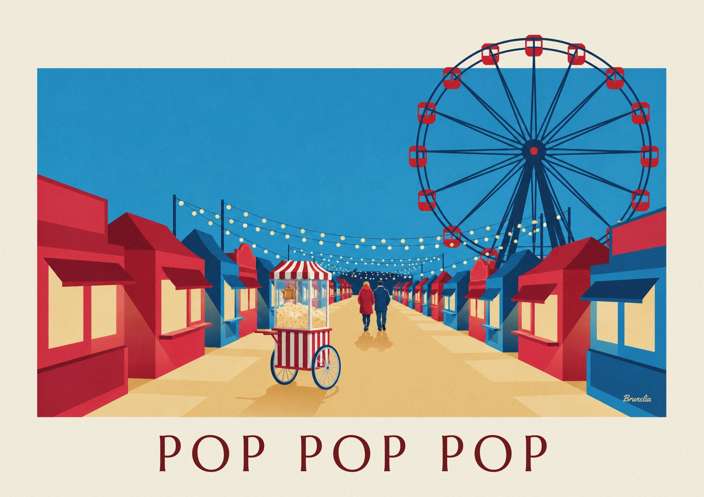 Poster macchina del popcorn a righe rosse e bianche al luna park: dettaglio in primo piano